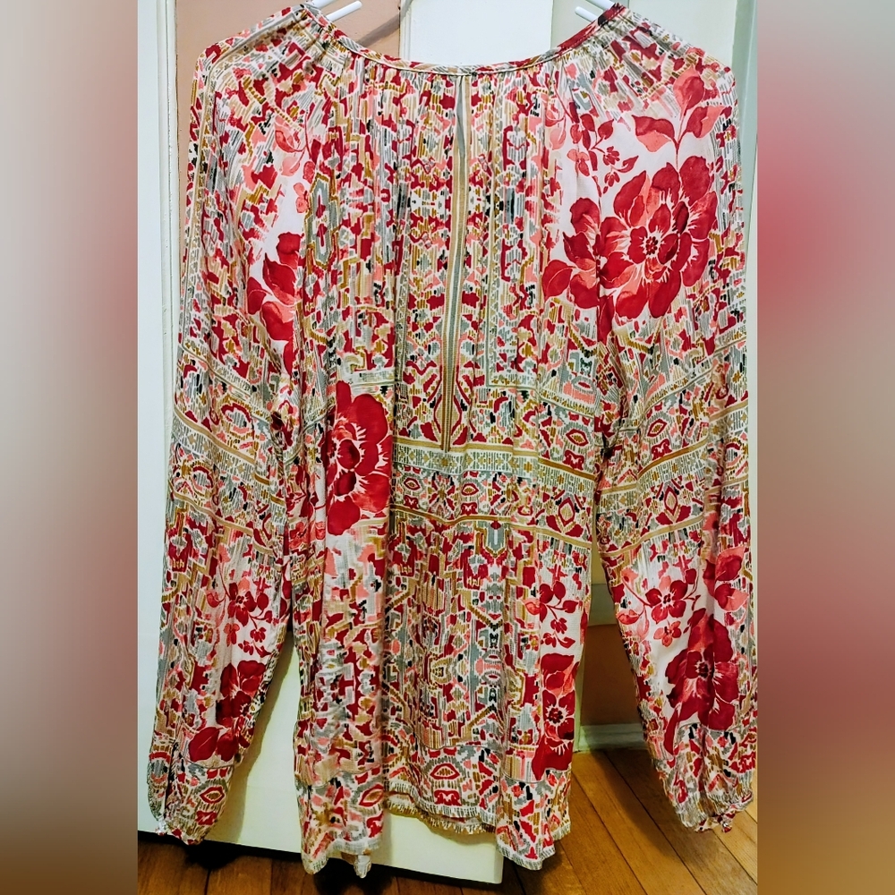 Tribal: Small Flowy Printed Crepe Blouse – Scarlet Multi - Picture 10 of 13